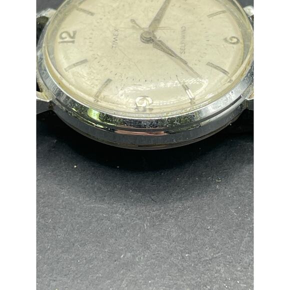Vintage Timex Viscount Self Wind Watch White Dal Black Leather Band 36mm main image 7